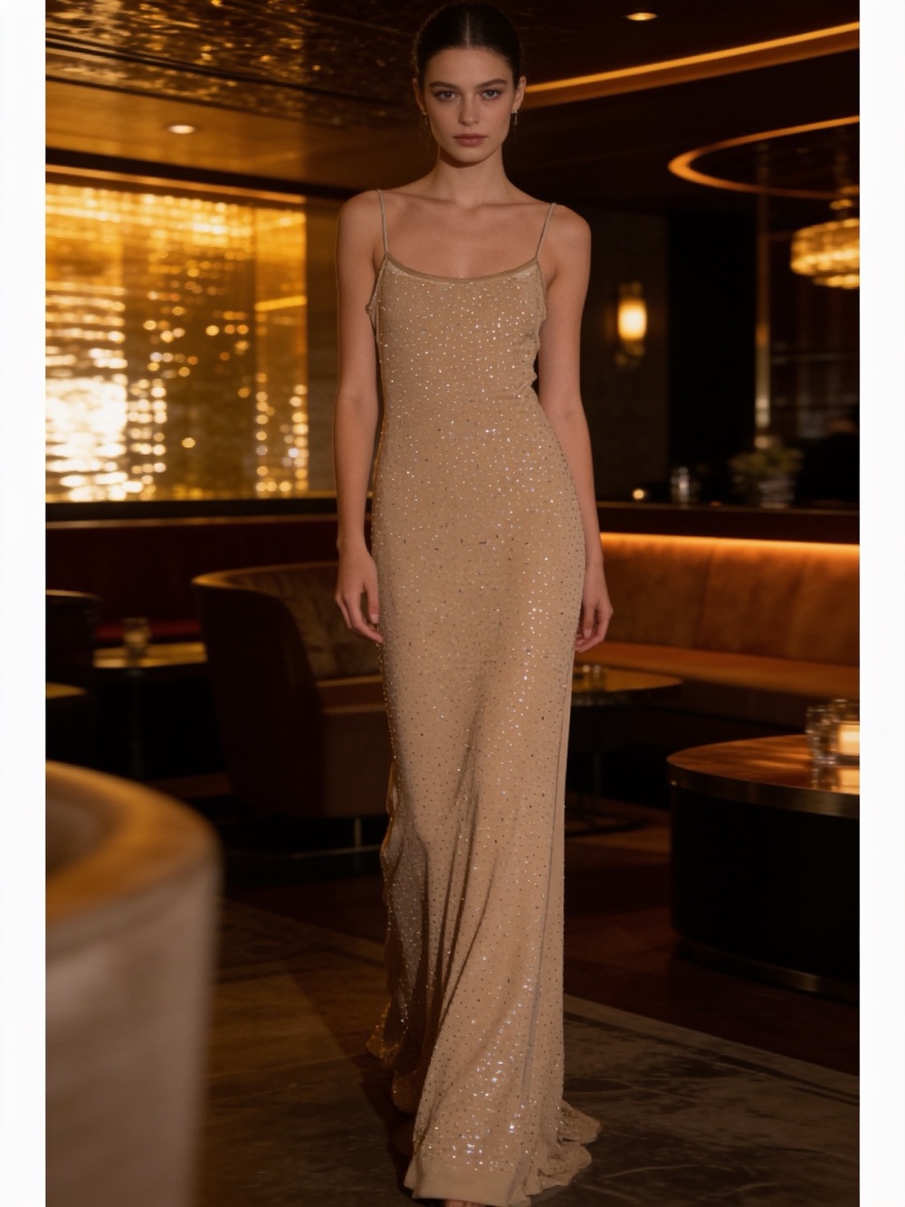 Sparkle Evening Slip Dress in Champagne